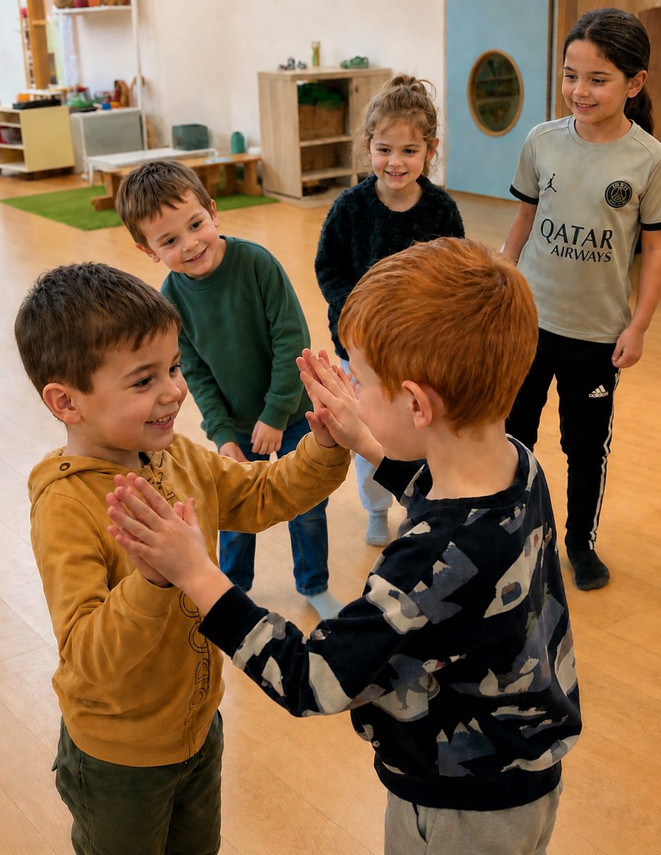 Barn med händerna mot varandra i lek