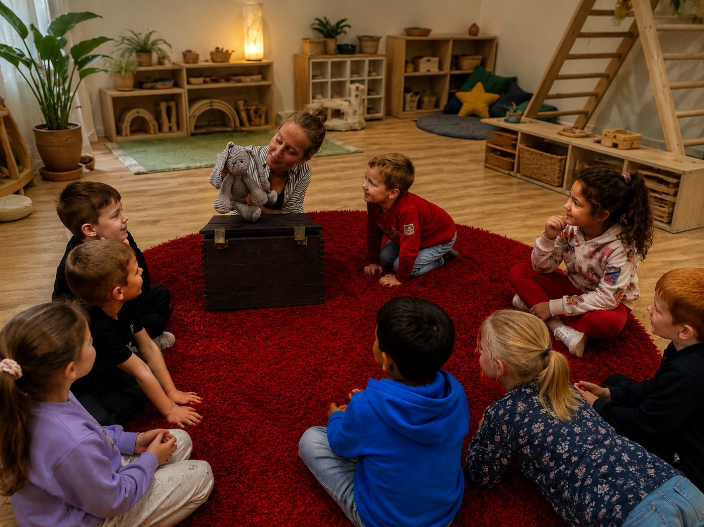 Kaninen Trulls kommer på besök i barngruppen